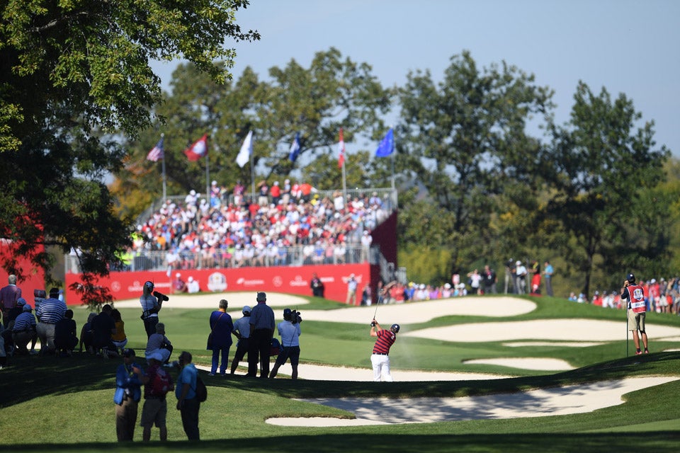 The grandstands at Hazeltine were full Saturday as they have been all week.