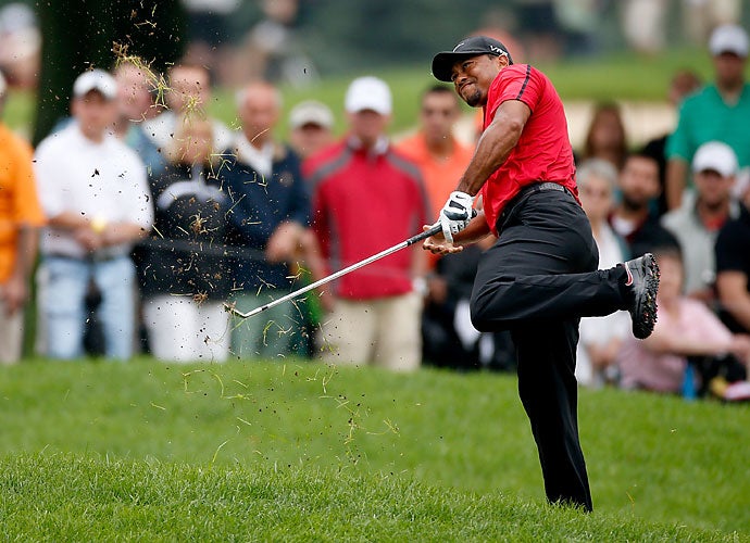 The next month would see Tiger finish 69th at the British Open. He finished, though, which is more than he could say following the WGC-Bridgestone Invitational in late July, where this bunker shot tweaked Woods’ back once again. He had to pull out of a Sunday round for the second time in 2014.