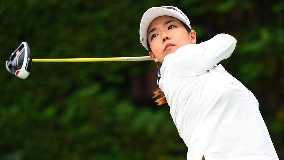 Jenny Shin shot a 7-under 65 on Saturday to take a one-stroke lead over fel...