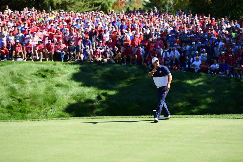 Patrick Reed after sinking his own big putt at the 8th.