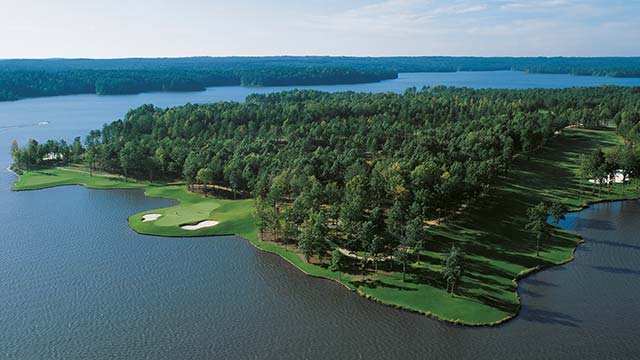 Holes 14 and 15 at the Jack Nicklaus-designed Great Waters course at Reynolds Plantation.