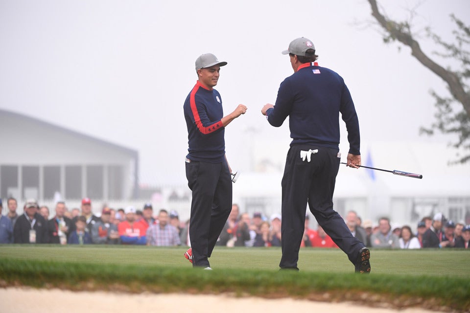 Rickie Fowler and Phil Mickelson had a thrilling match against Rory McIlroy and Andy Sullivan.