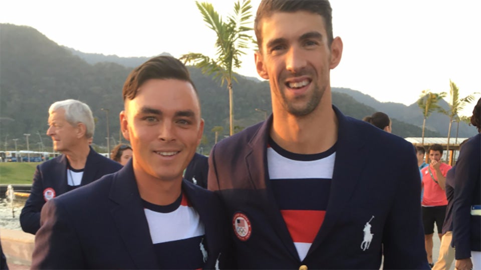 Rickie Fowler and Michael Phelps ahead of the 2016 Olympic Games Opening Ceremonies.