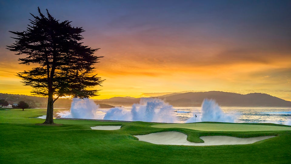 Pebble Beach, USA. 03rd Feb, 2022. Mookie Betts putts onto the 6th green at  Monterey Peninsula Club during the first round of the AT&T Pro-Am PGA Tour  golf event Monterey Peninsula, California