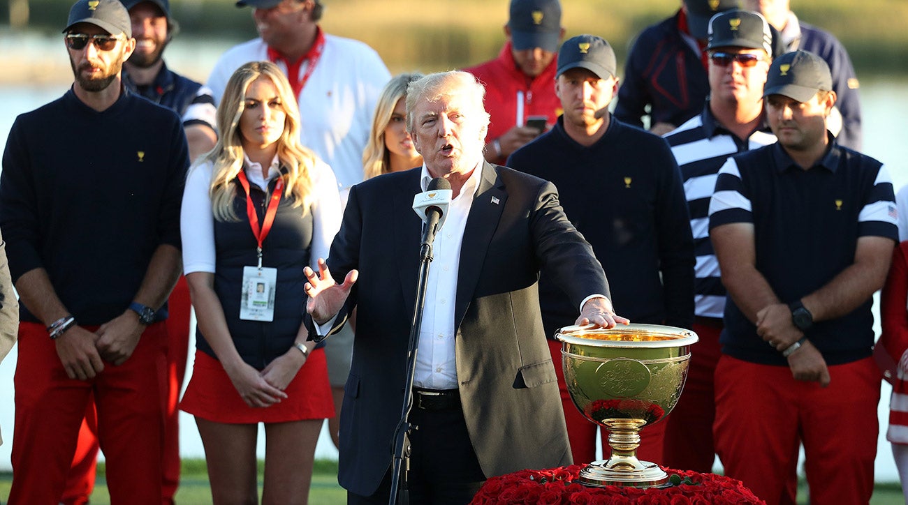 Donald Trump Presents Presidents Cup Trophy To U.S., Dedicates Cup To ...