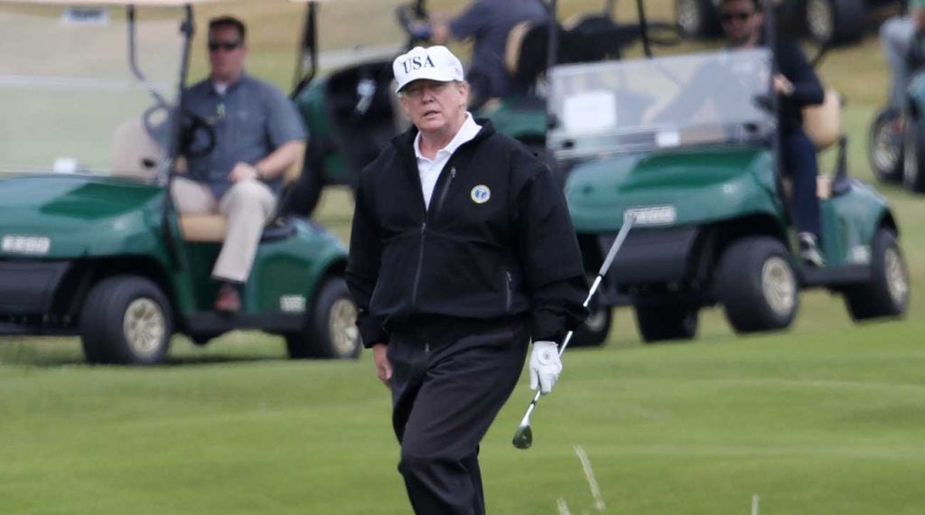 President Donald Trump plays a round on Trump Turnberry in July 2018.