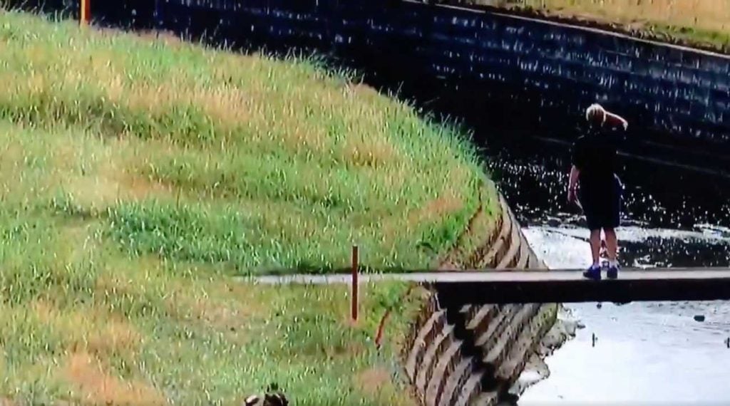 Tiger Woods was close to disaster on the 18th.