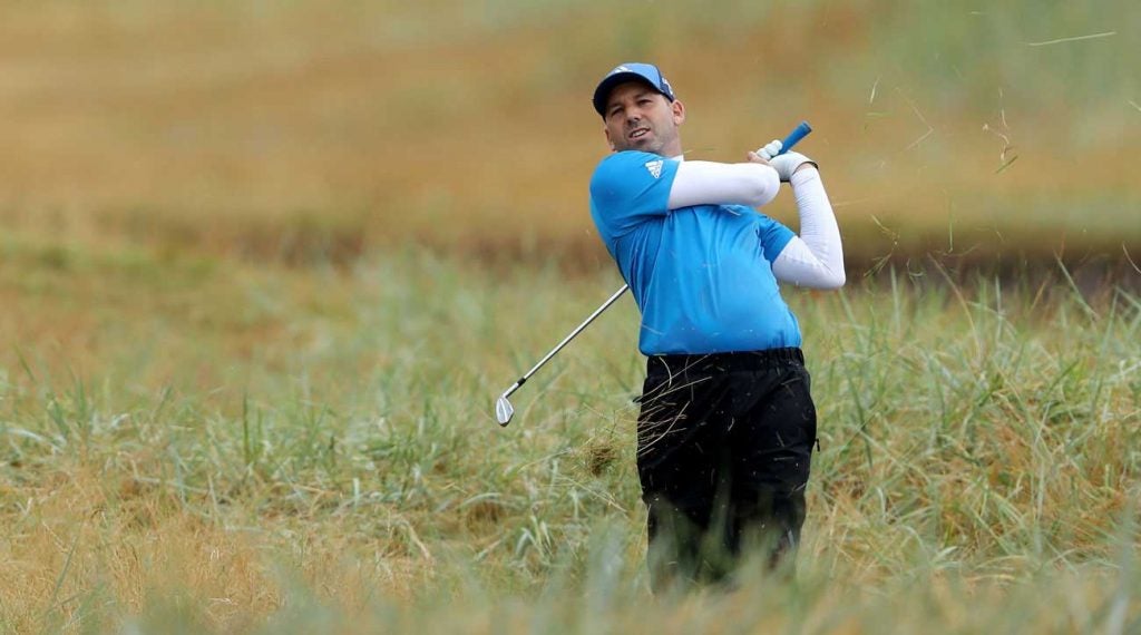 Sergio Garcia plays a shot during the second round of the British Open on Friday.