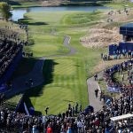 The view from the top of the mega-stand behind the 1st tee.