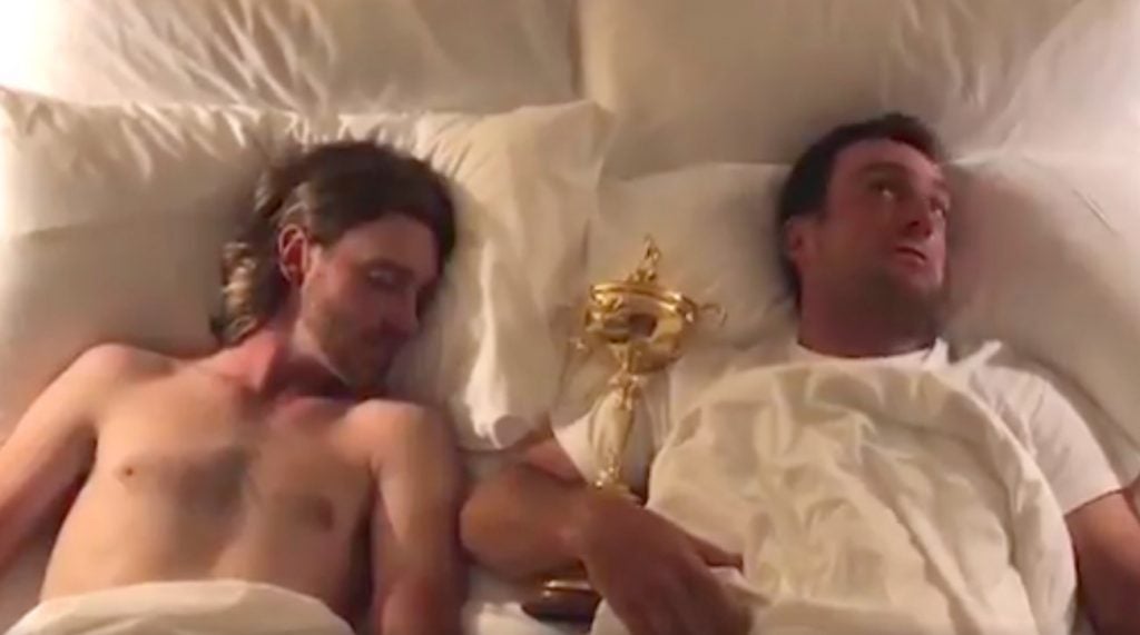 Tommy Fleetwood and Francesco Molinari sleep with the Ryder Cup in a new video