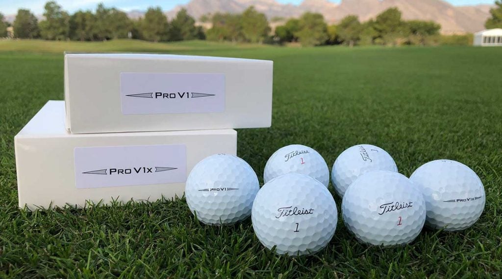 Titleist Pro V1 and Pro V1x golf balls.