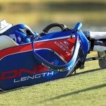 Bryson DeChambeau's golf bag rest on the ground during the 2018 Shriners Hospitals for Children Open.