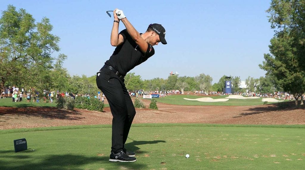 Danny Willett tees off on the 13th hole during the final round of the DP World Tour Championship.