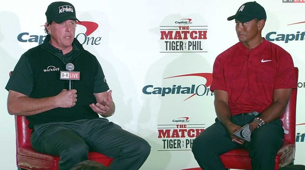 Tiger Woods and Phil Mickelson at The Match press conference.