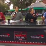 The broadcast team for The Match between Tiger Woods and Phil Mickelson featured, among others, (from left to right) Pat Perez, Adam Lefkoe, Ben Stiller and Charles Barkley.