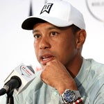 Tiger Woods speaks to reporters at the 2018 Hero World Challnege.