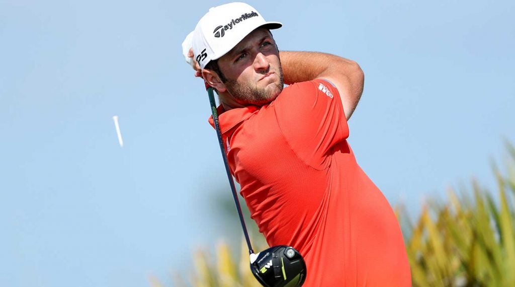 Jon Rahm tees off on the 4th hole during the final round of the Hero World Challenge on Sunday in the Bahamas.