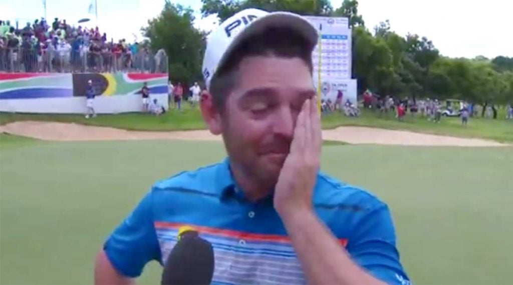 Louis Oosthuizen gives a post-round interview after his victory in South Africa.