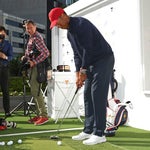 Tiger Woods wields a Scotty Cameron mallet putter in Australia earlier this week.