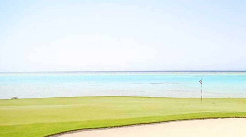 The par-3 16th overlooks the Red Sea and is Royal Greens's signature hole.