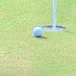 Andrew Putnam's ball on the 9th hole at the Sony Open on Sunday.