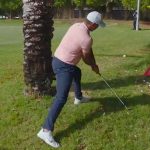 Brooks Koepka attempts to win the double hit challenge.