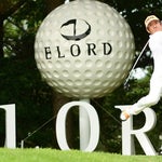 Hosung Choi watches a drive during the Kolon Korea Open Golf Championship in June 2018