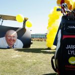 The golf bag of Jarrod Lyle is seen during the Memorial Service for Australian golfer Jarrod Lyle