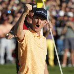 Justin Rose celebrates his victory on Sunday at Torrey Pines.