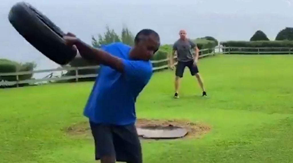 PGA Tour veteran Vijay Singh goes through his workout in a recent video.