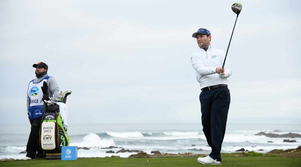 Branden Grace tees off in the second round of the AT&T Pebble Beach Pro-Am