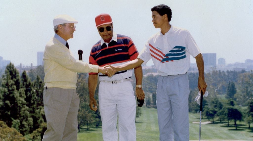 In 1991, Merrins hosted then 15-year-old Tiger Woods and his father, Earl, at Bel-Air.