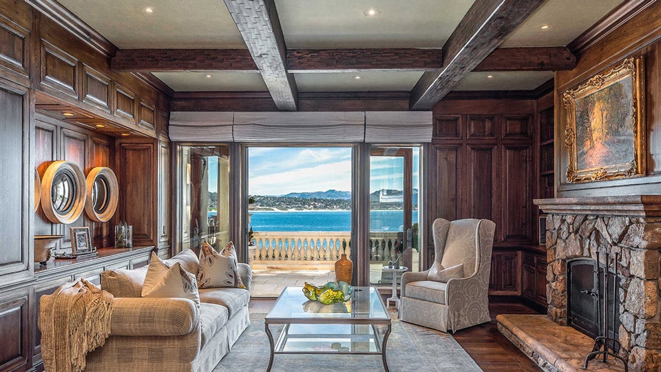 The great room has incredible ocean views and vaulted ceilings.