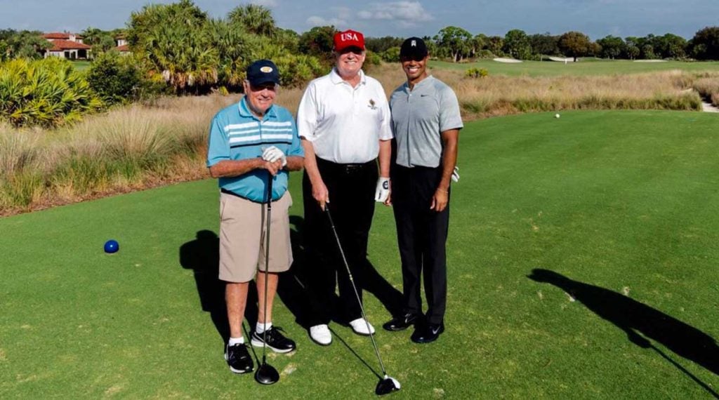 President Trump played with Jack Nicklaus and Tiger Woods earlier this year.