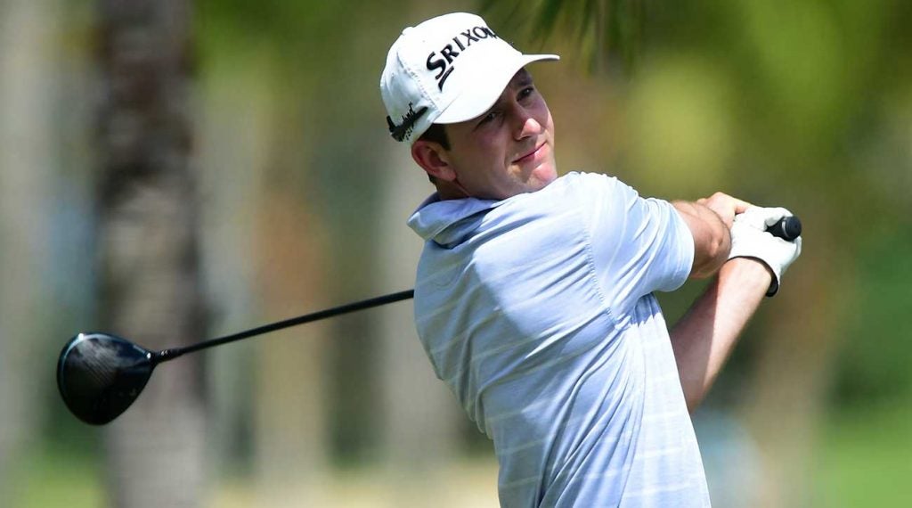 Martin Trainer hits his driver during the final round of the Puerto Rico Open.