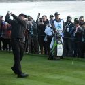 Phil Mickelson tees off during the fourth round of the Pebble Beach Pro-Am.