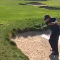 Phil Mickelson hits his wedge shot on the 4th hole at Pebble Beach on Saturday