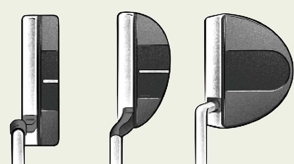 A series of putter heads.