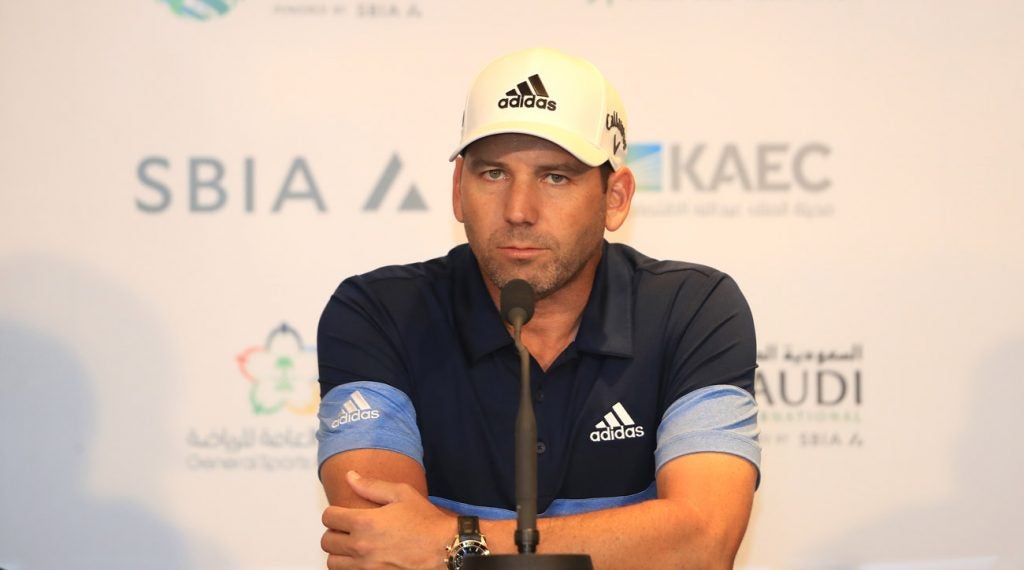 Sergio Garcia during a press conference at the 2019 Saudi International.