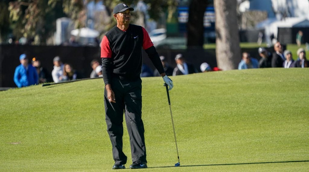 Tiger Woods had an outside chance to win the Genesis Open before four late bogeys derailed him.