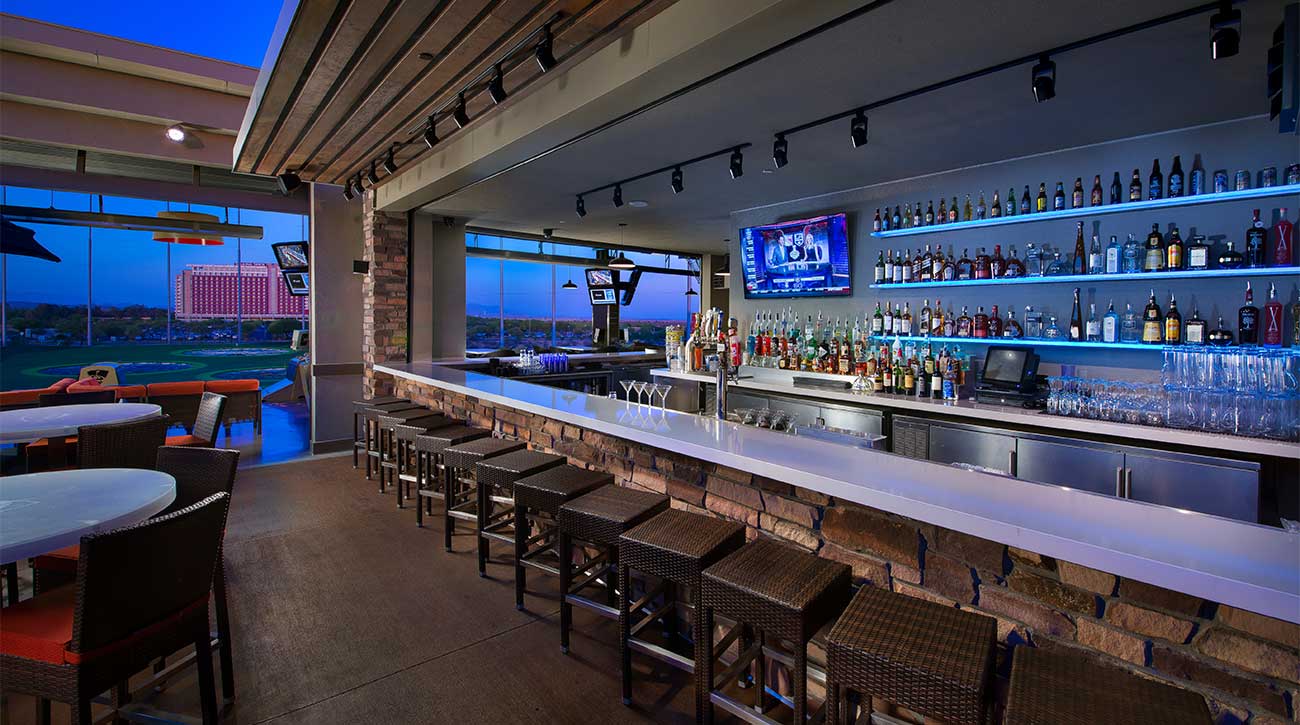 One of the several bar areas at Topgolf Scottsdale.