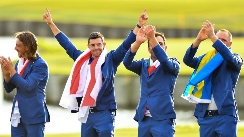 2020 Ryder Cup: Rory McIlroy celebrates Europe's win in 2018