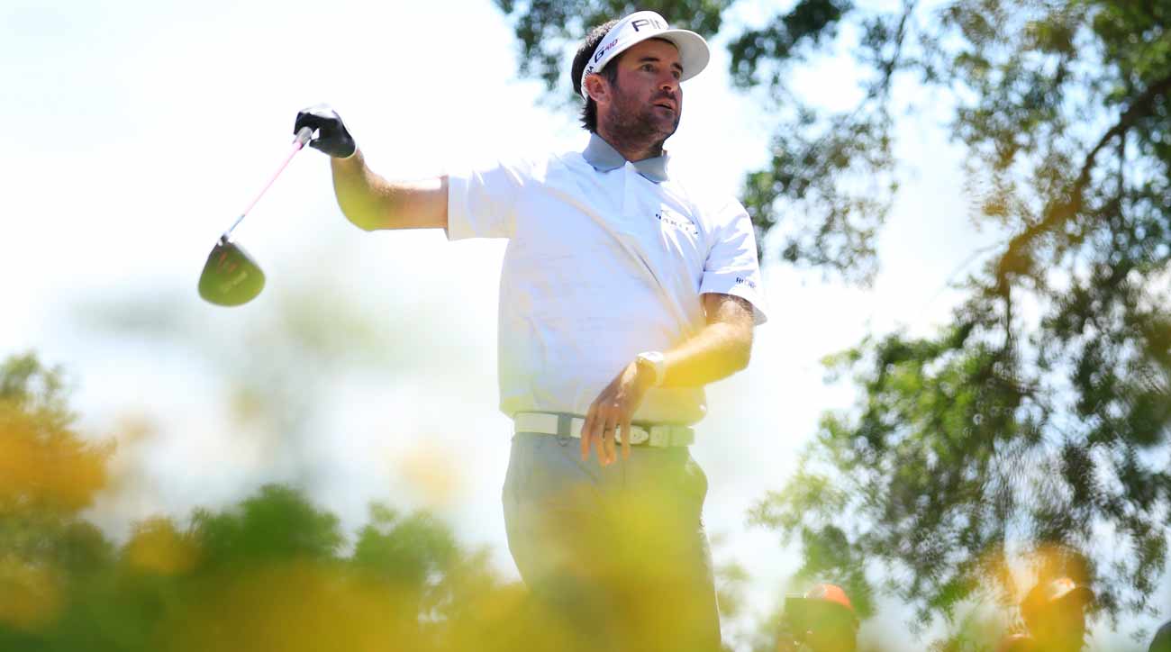 Bubba Watson's golf ball ran into a spot of bother at the par-5 14th.