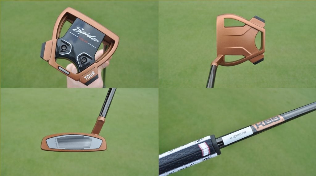 A TaylorMade Spider X putter built for Dustin Johnson without the alignment on the crown. 