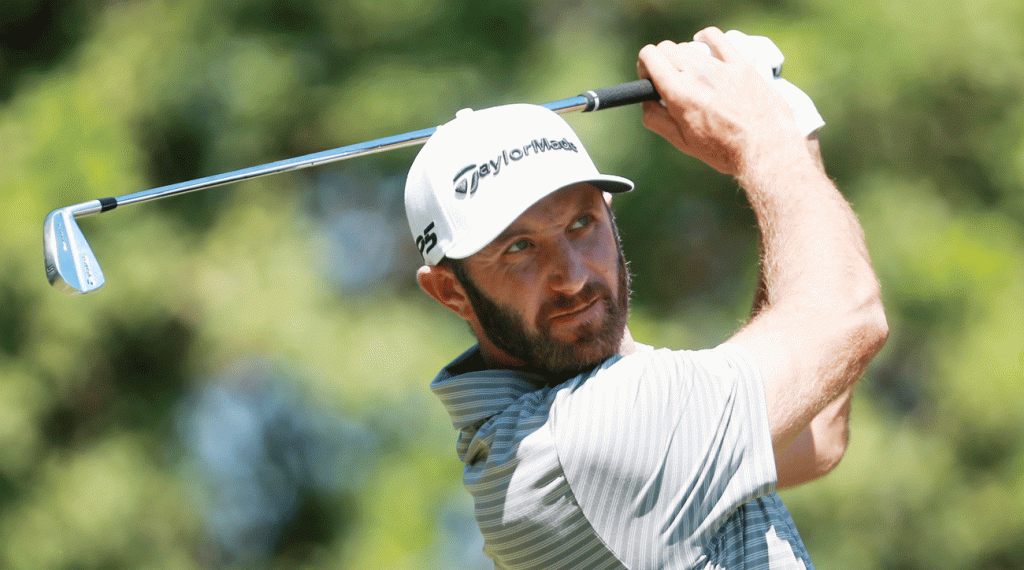 Dustin Johnson played his way into Sunday's final group with a clutch birdie on the 18th hole.
