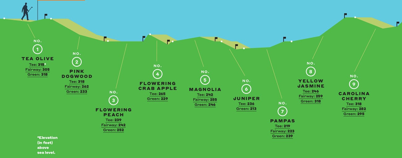 A glimpse at the elevation levels on the front nine at Augusta National Golf Club.