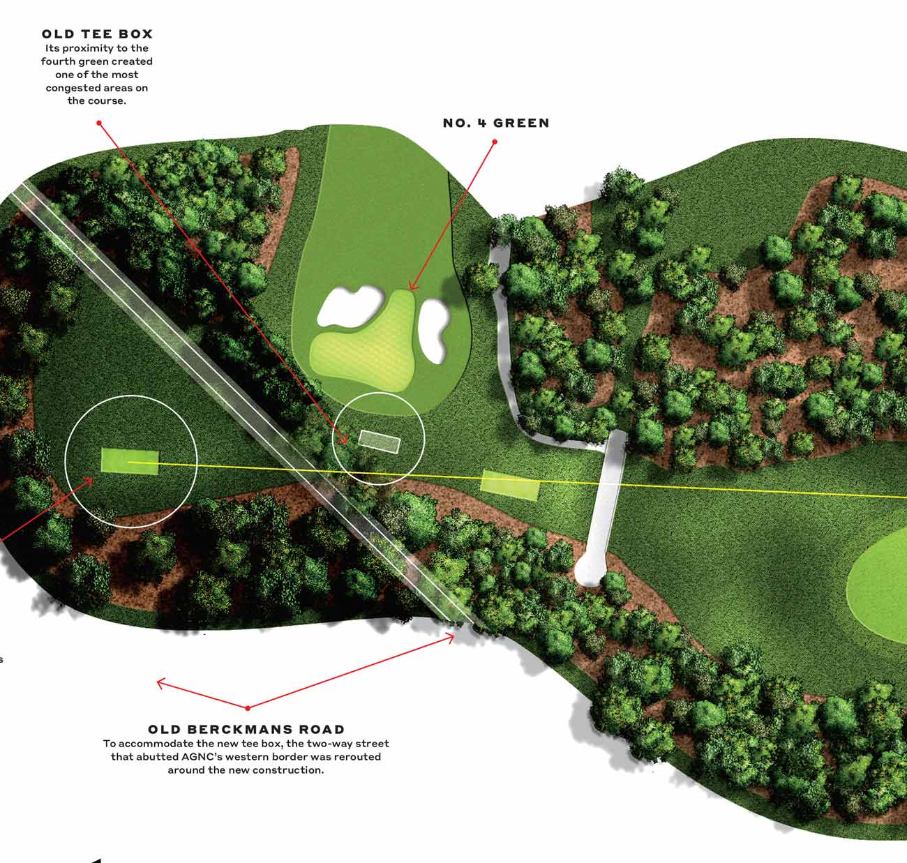 A glimpse at how far apart the old and new tee box at Augusta National's fifth hole is.