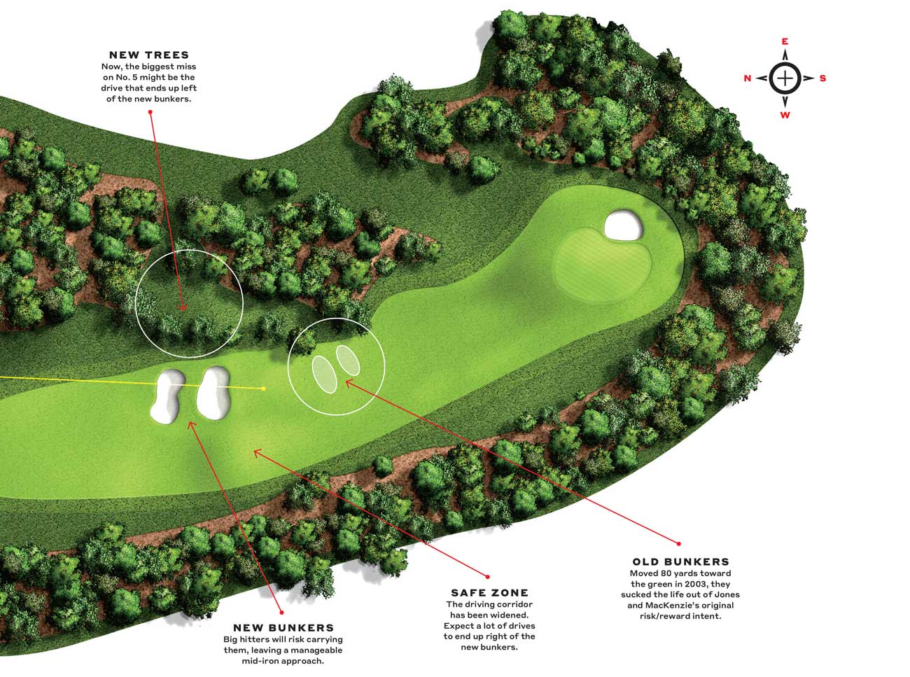 How things look on the fifth hole at Augusta National on the fairway and near the green.