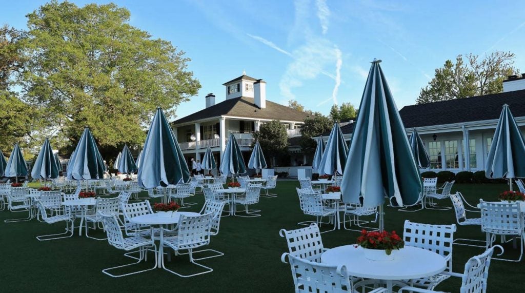 The Augusta National clubhouse terrace is a great spot to hang out at the Masters.