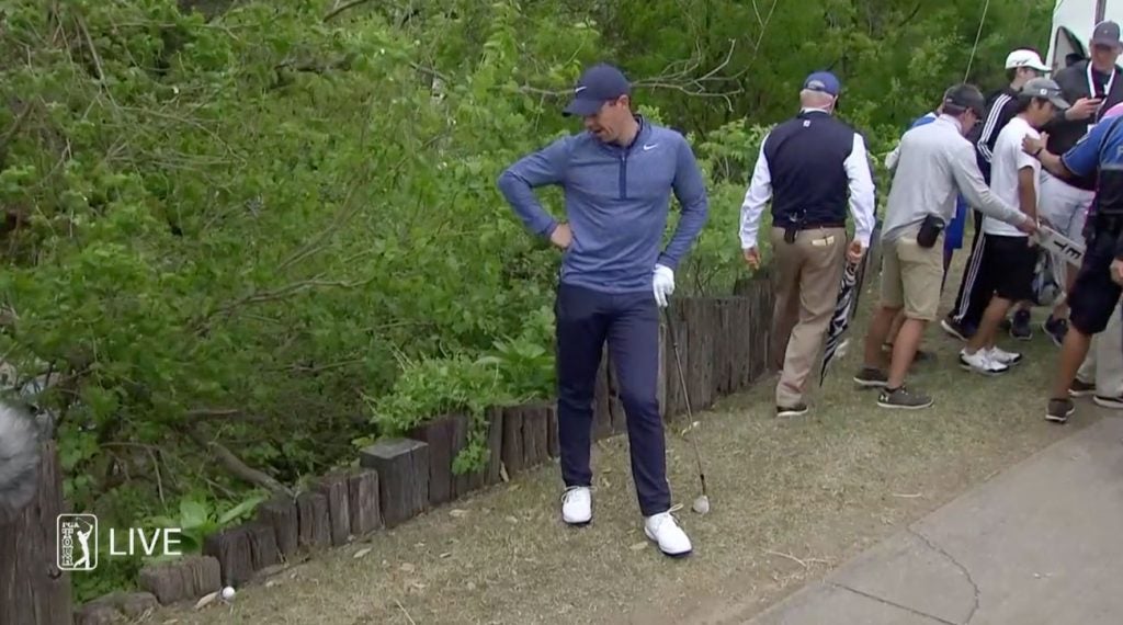 This is where Rory McIlroy's third shot came to a halt on the 16th hole.